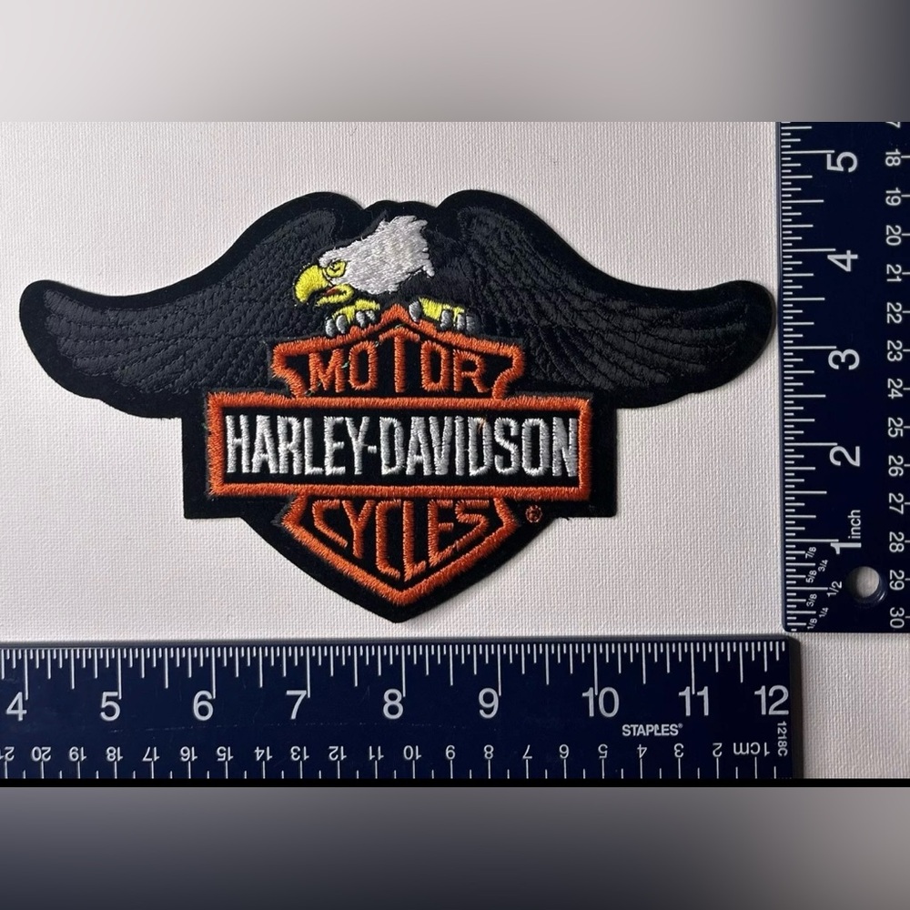 Authentic Vintage Harley-Davidson Patch Emblem Black Eagle Wings Bar & Shield LG